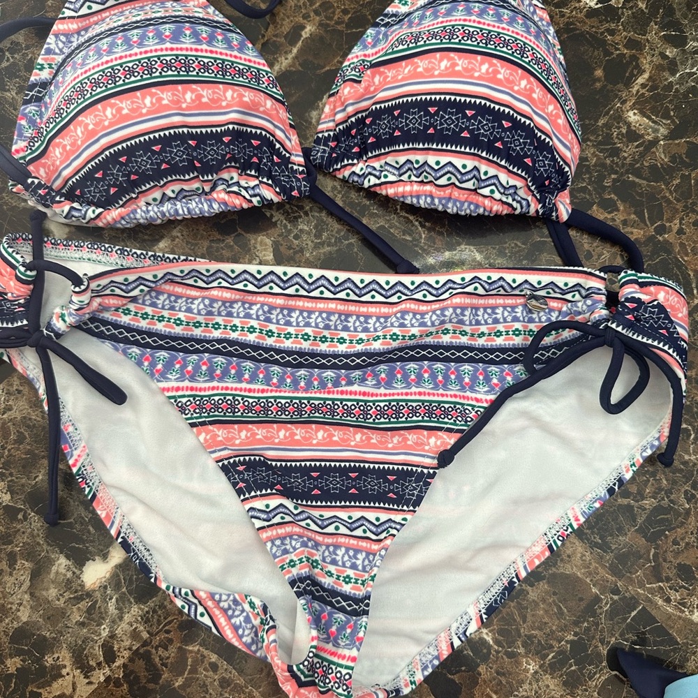 Geometric Pink and Blue Bikini Set Swimwear